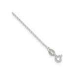 925 White Gold 1 mm Polished Chain Anklet, Solid detail view