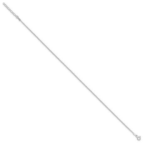 925 White Gold 1.5 mm Polished Chain Anklet, Solid