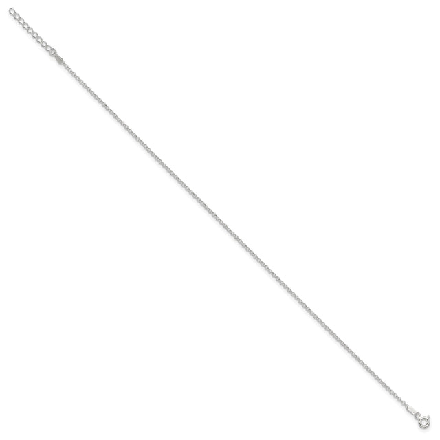 925 White Gold 1.5 mm Polished Chain Anklet, Solid