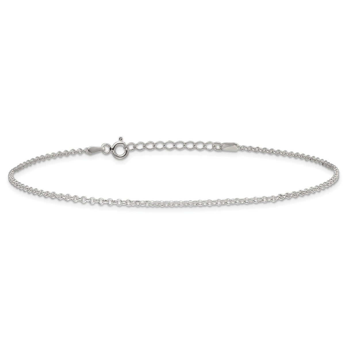 925 White Gold 1.5 mm Polished Chain Anklet, Solid alternate angle