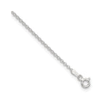 925 White Gold 1.5 mm Polished Chain Anklet, Solid detail view