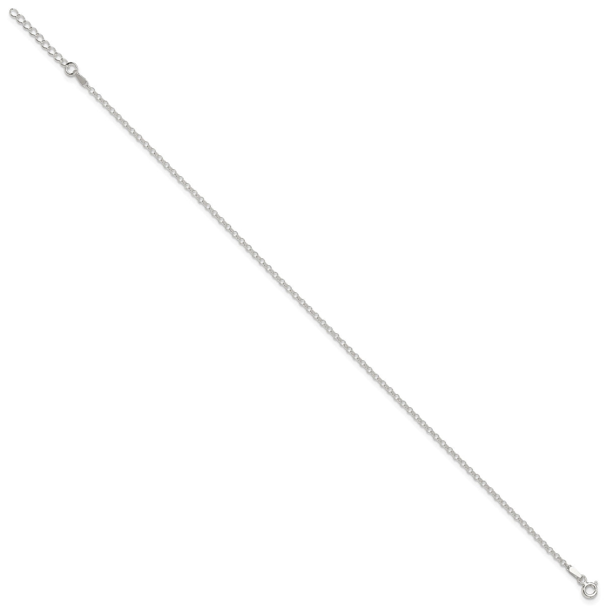 925 White Gold 2 mm Polished Chain Anklet, Solid