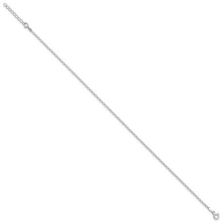 925 White Gold 2 mm Polished Chain Anklet, Solid