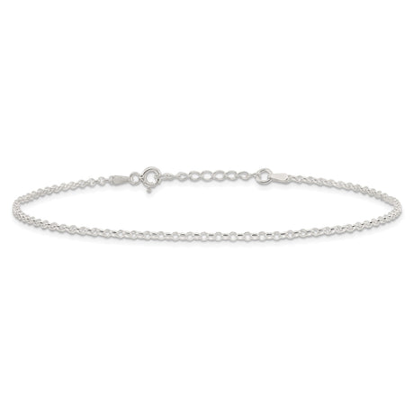 925 White Gold 2 mm Polished Chain Anklet, Solid alternate angle
