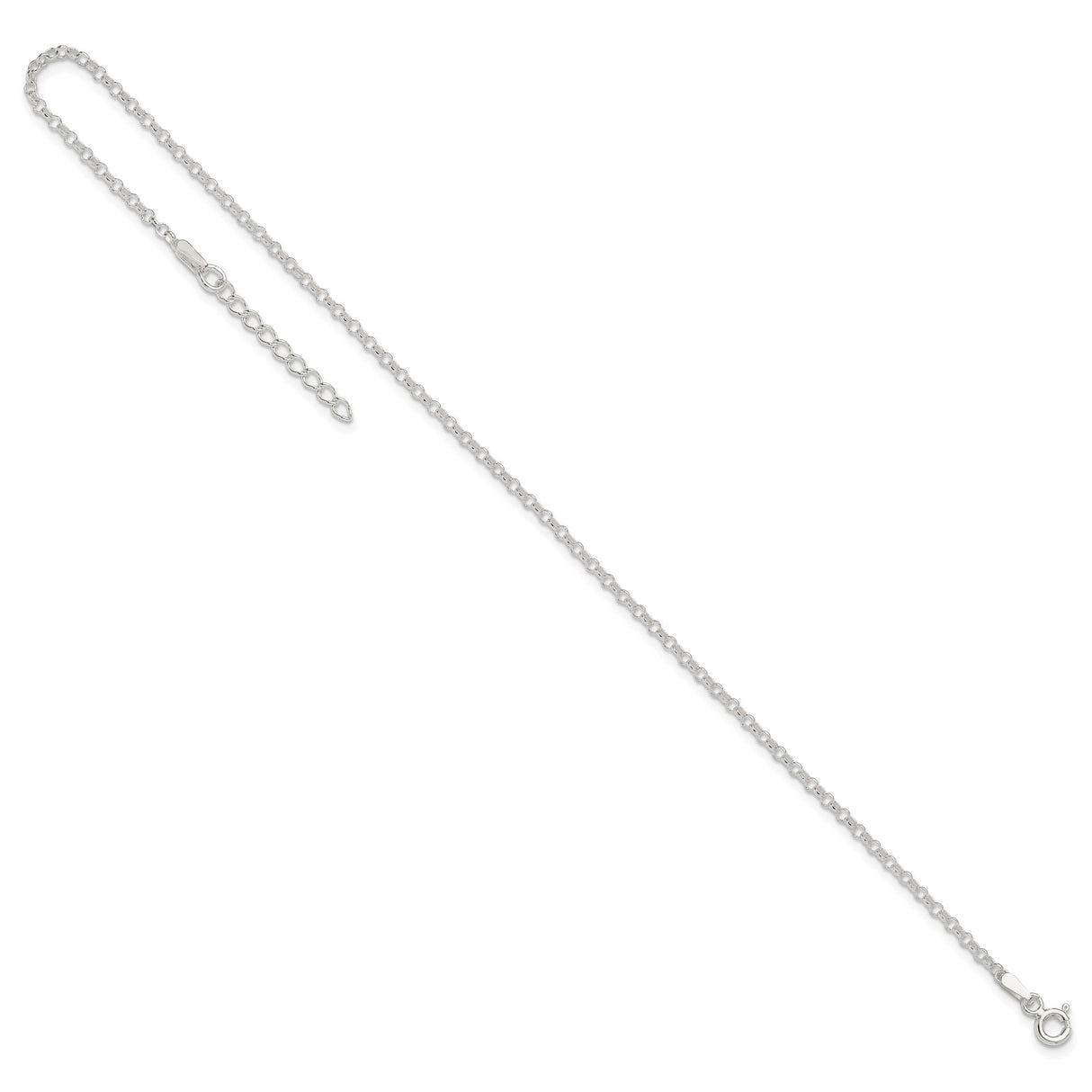 925 White Gold 2 mm Polished Chain Anklet, Solid detail view