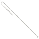925 White Gold 2 mm Polished Chain Anklet, Solid detail view
