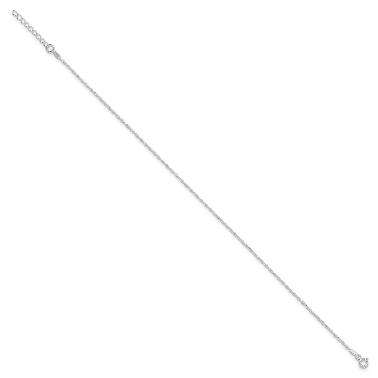 925 White Gold 1.3 mm Singapore Chain Anklet, Polished