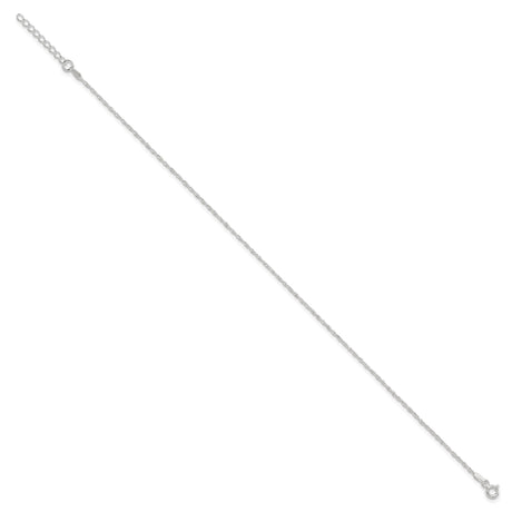 925 White Gold 1.3 mm Singapore Chain Anklet, Polished