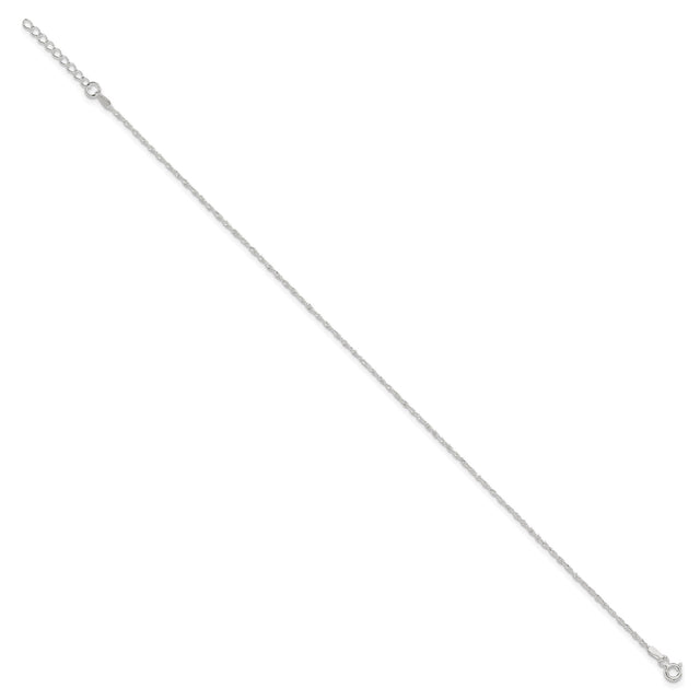 925 White Gold 1.3 mm Singapore Chain Anklet, Polished