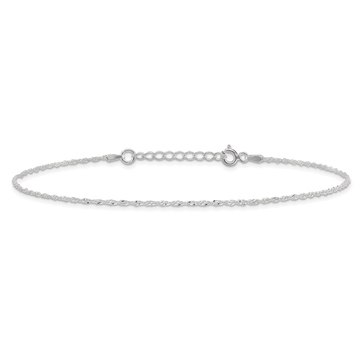 925 White Gold 1.3 mm Singapore Chain Anklet, Polished alternate angle