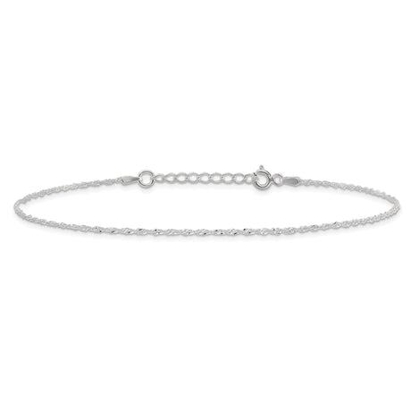 925 White Gold 1.3 mm Singapore Chain Anklet, Polished alternate angle