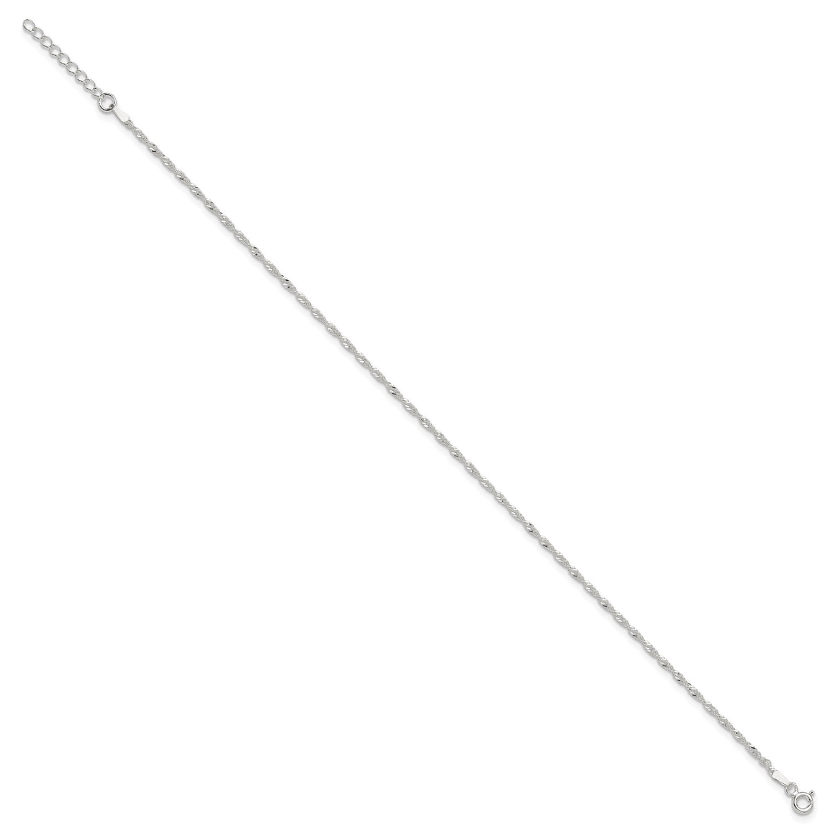 925 White Gold 1.5 mm Singapore Chain Anklet, Polished