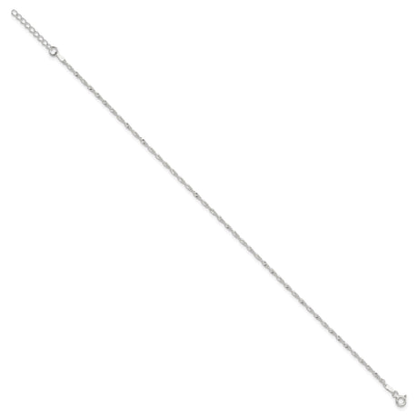 925 White Gold 1.5 mm Singapore Chain Anklet, Polished