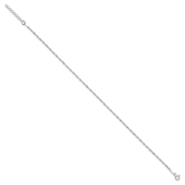 925 White Gold 1.5 mm Singapore Chain Anklet, Polished