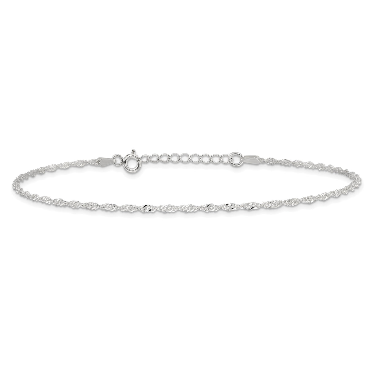 925 White Gold 1.5 mm Singapore Chain Anklet, Polished alternate angle