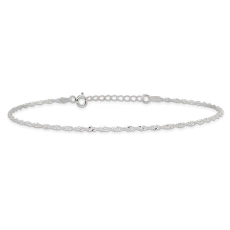 925 White Gold 1.5 mm Singapore Chain Anklet, Polished alternate angle