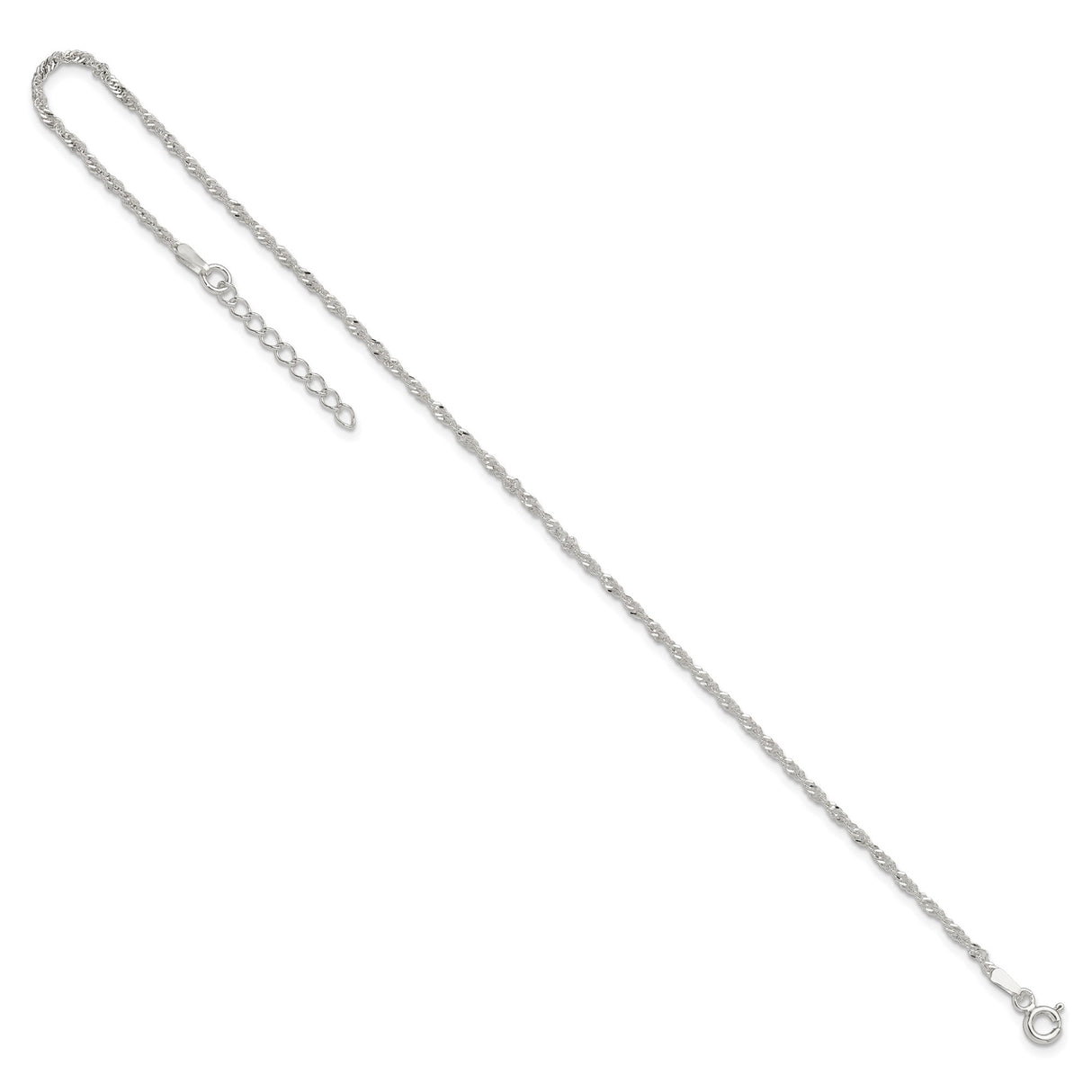 925 White Gold 1.5 mm Singapore Chain Anklet, Polished detail view
