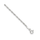 925 White Gold 1.5 mm Singapore Chain Anklet, Polished detail view