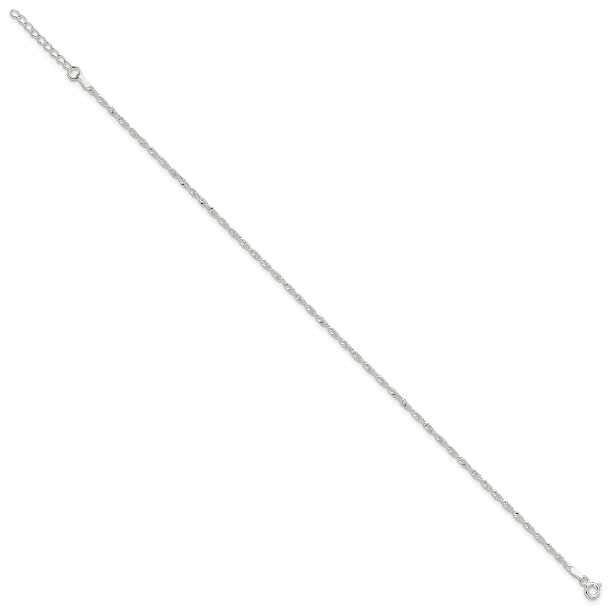 925 White Gold 2 mm Polished Chain Anklet, Solid
