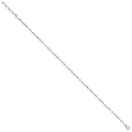925 White Gold 2 mm Polished Chain Anklet, Solid