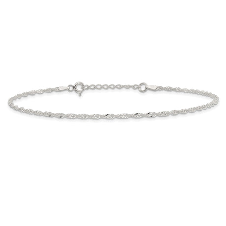 925 White Gold 2 mm Polished Chain Anklet, Solid alternate angle
