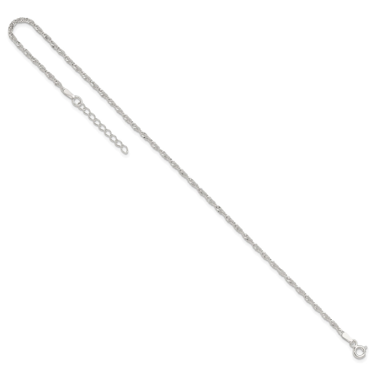 925 White Gold 2 mm Polished Chain Anklet, Solid detail view