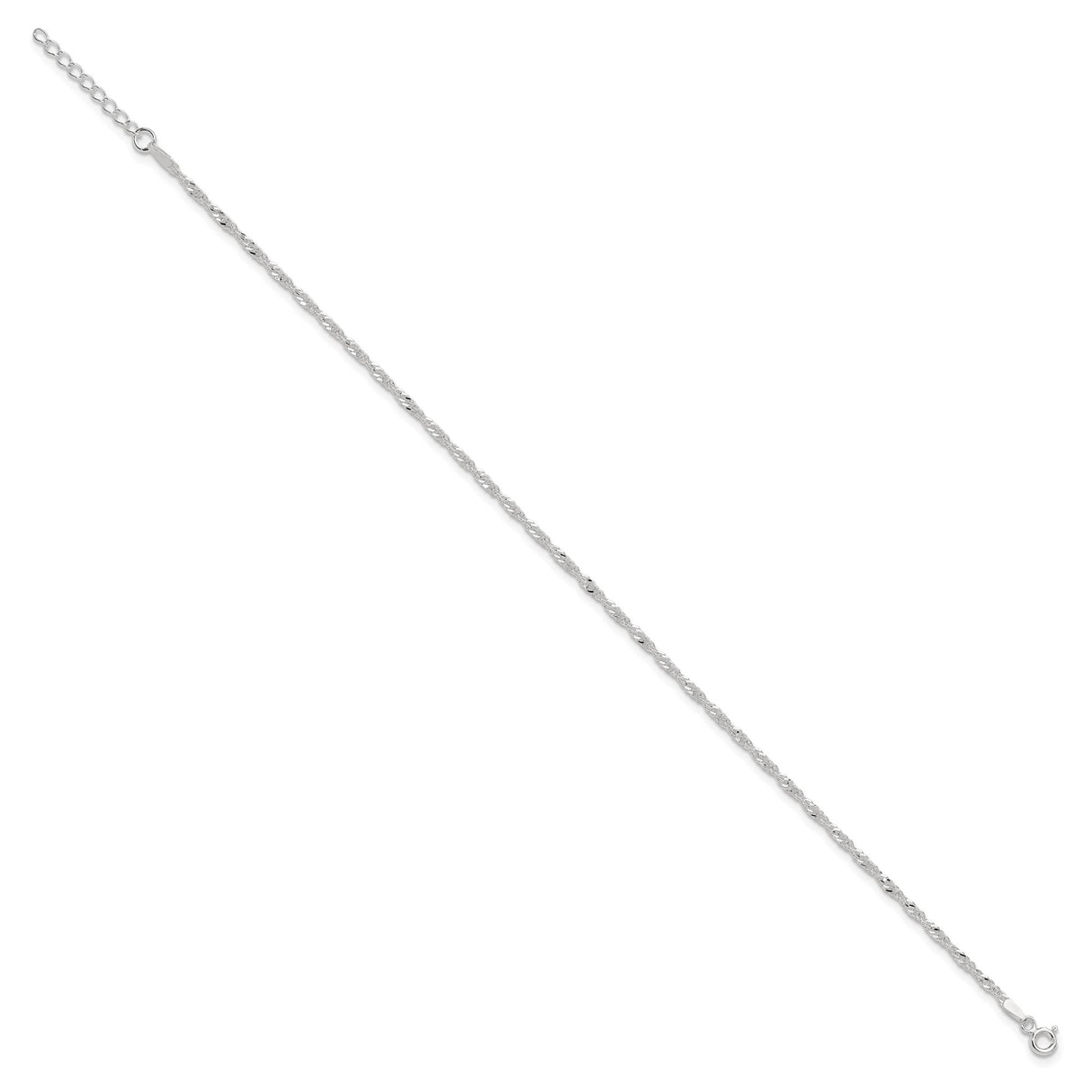925 White Gold 2 mm Singapore Chain Anklet, Polished