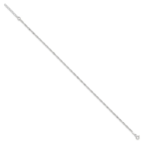 925 White Gold 2 mm Singapore Chain Anklet, Polished