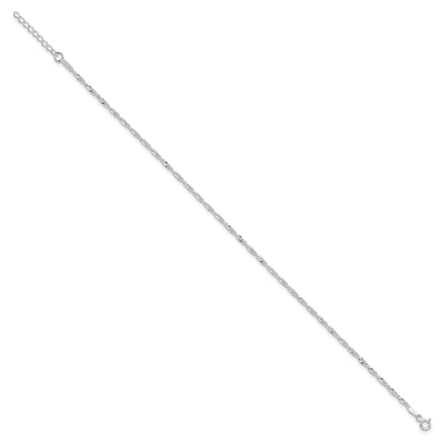 925 White Gold 2 mm Singapore Chain Anklet, Polished