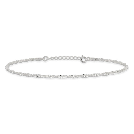 925 White Gold 2 mm Singapore Chain Anklet, Polished alternate angle