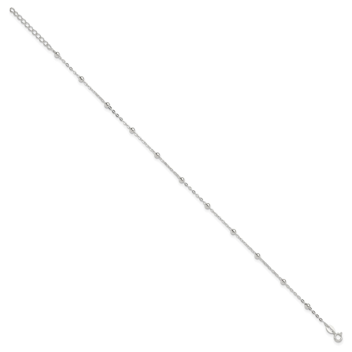 925 White Gold 1 mm Polished Chain Anklet, Solid