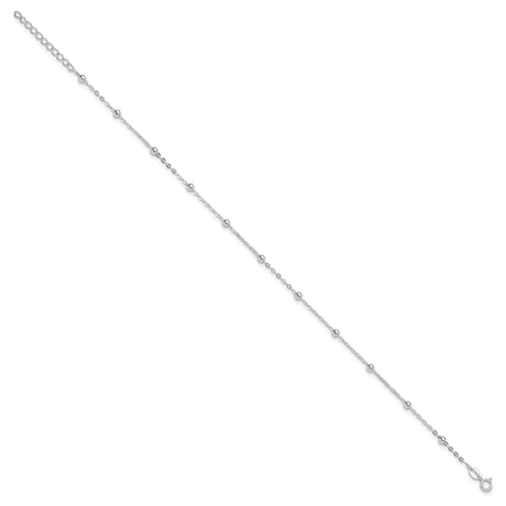 925 White Gold 1 mm Polished Chain Anklet, Solid