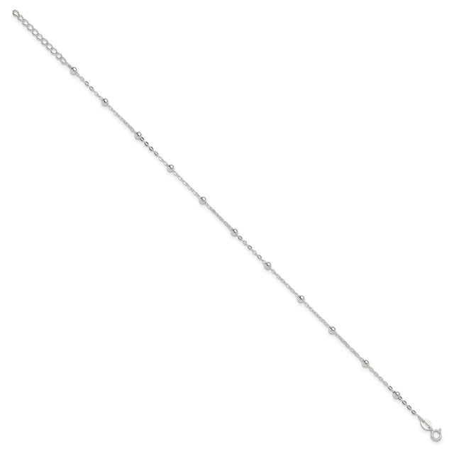 925 White Gold 1 mm Polished Chain Anklet, Solid