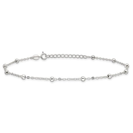 925 White Gold 1 mm Polished Chain Anklet, Solid alternate angle