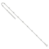 925 White Gold 1 mm Polished Chain Anklet, Solid detail view