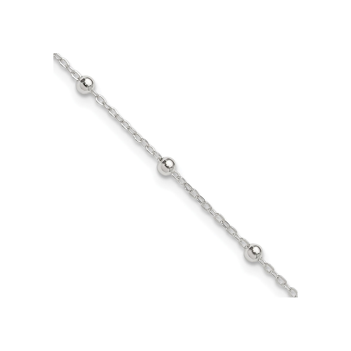 925 White Gold 1 mm Polished Chain Anklet, Solid detail view