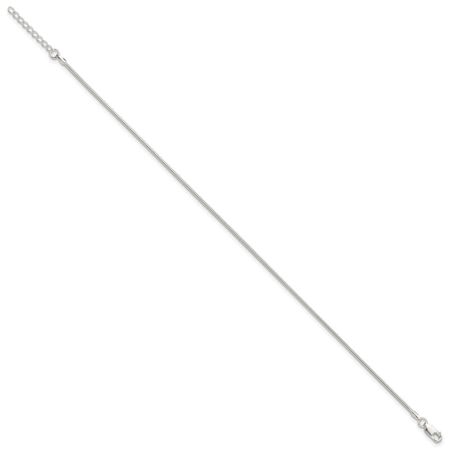 925 White Gold 1.5 mm Polished Chain Anklet, Solid