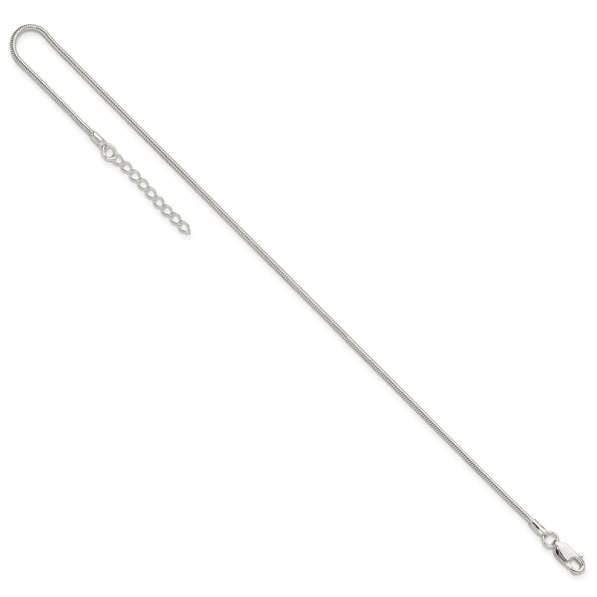 925 White Gold 1.5 mm Polished Chain Anklet, Solid detail view