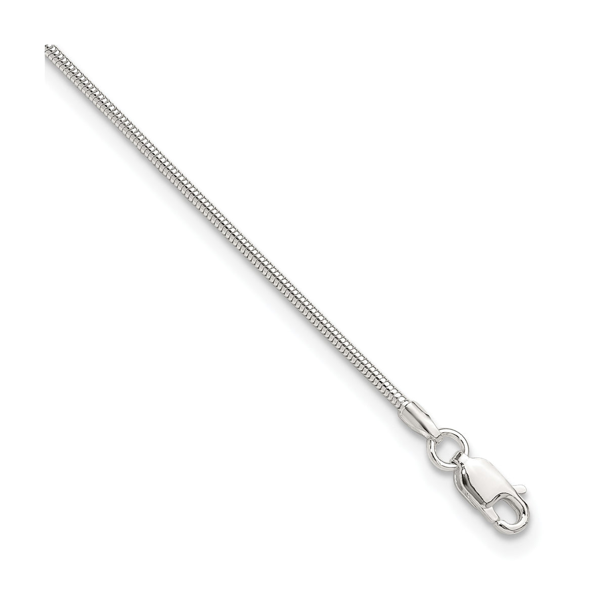 925 White Gold 1.5 mm Polished Chain Anklet, Solid detail view
