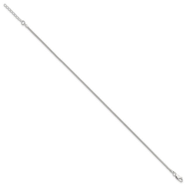 925 White Gold 1.5 mm Polished Chain Anklet, Solid