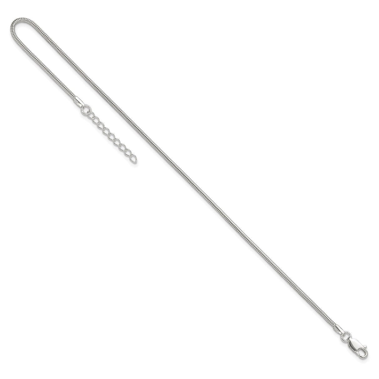 925 White Gold 1.5 mm Polished Chain Anklet, Solid detail view