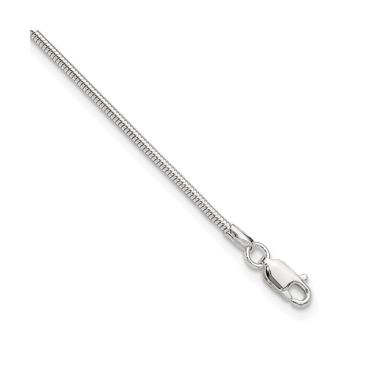 925 White Gold 1.5 mm Polished Chain Anklet, Solid detail view