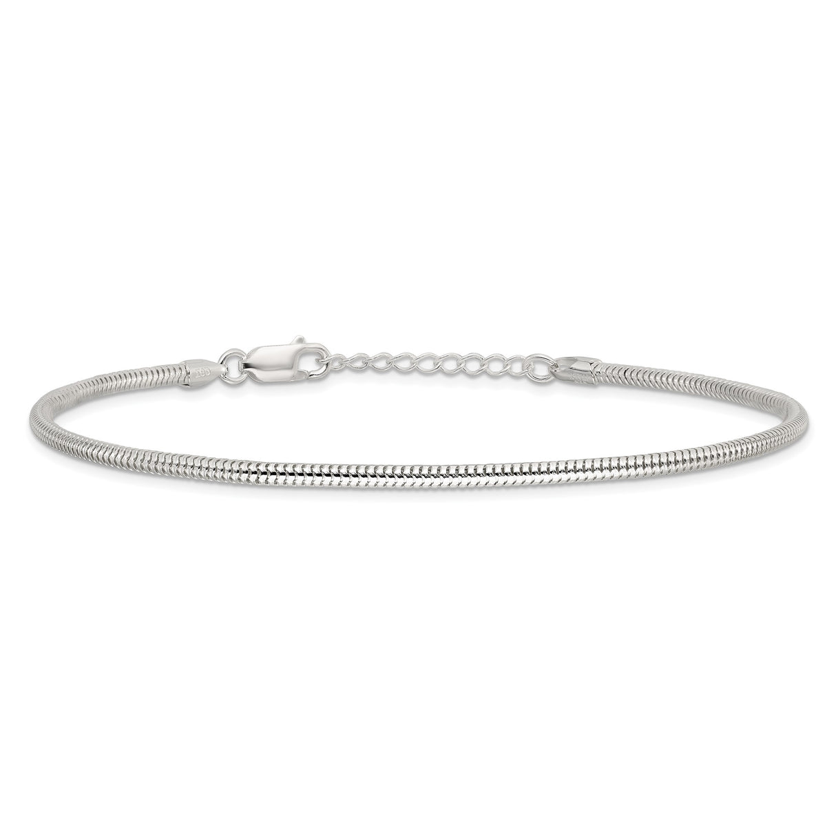 925 White Gold 2.5 mm Polished Chain Anklet, Solid alternate angle