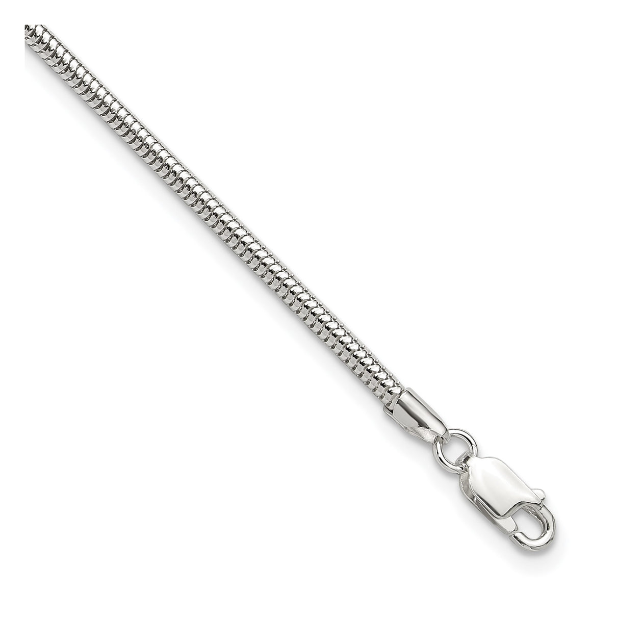 925 White Gold 2.5 mm Polished Chain Anklet, Solid detail view