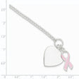 Fancy Engravable Heart with Pink Ribbon Bracelet Charm Pendant in Real 925 Sterling Silver