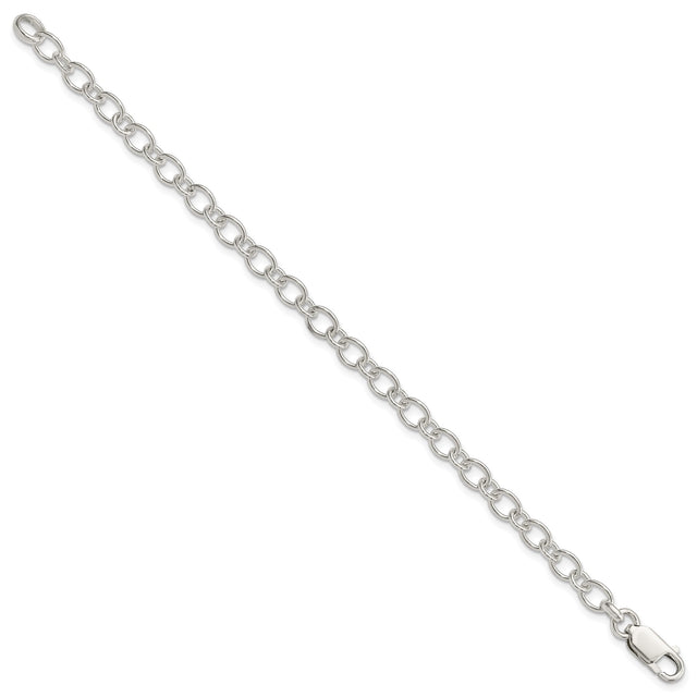 925 White Gold 6 mm Polished Chain Bracelet, Solid