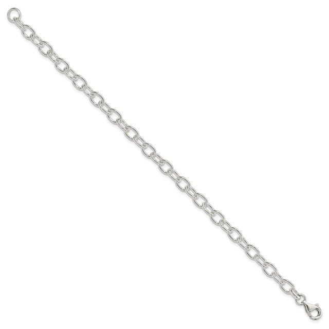 925 White Gold 6 mm Polished Chain Bracelet, Solid