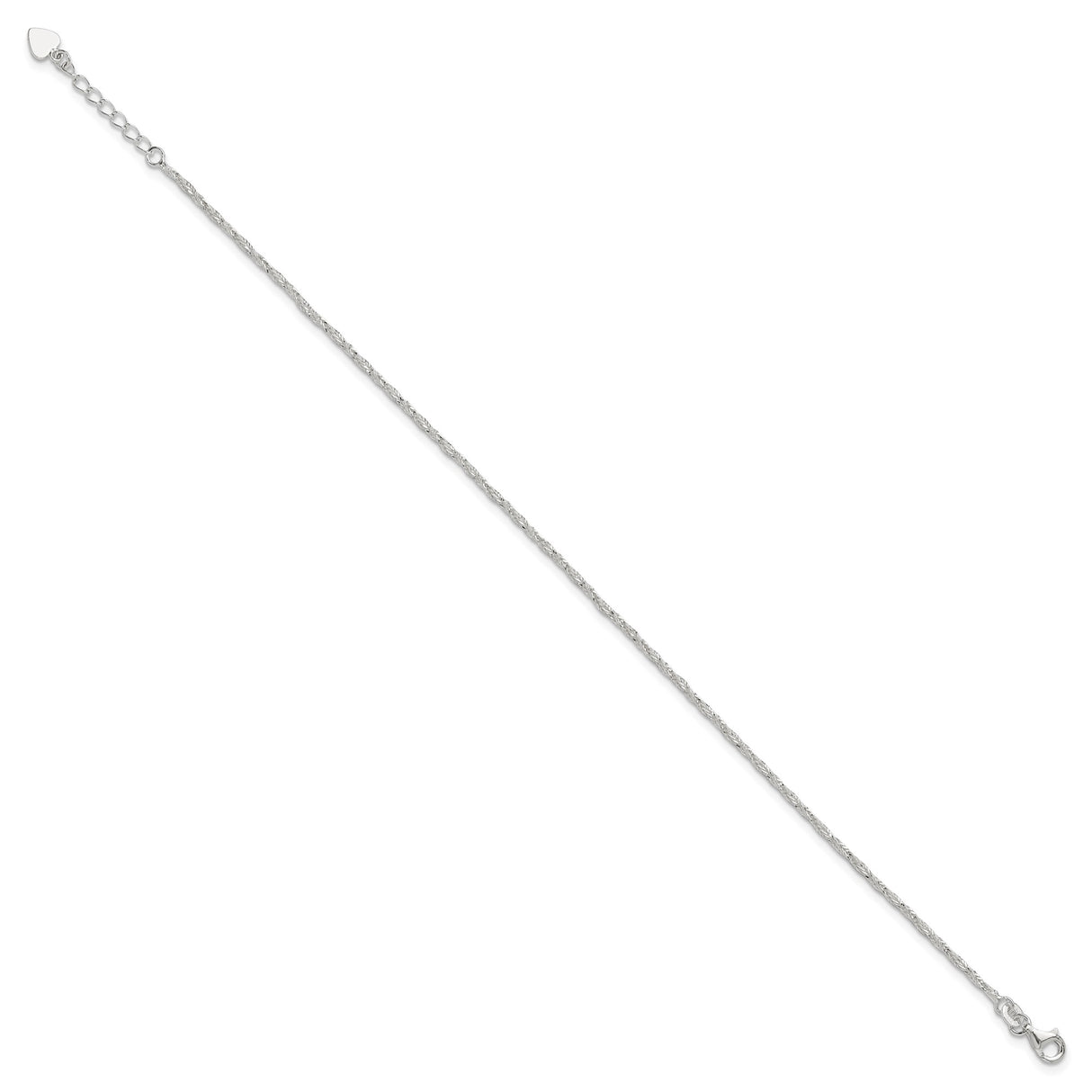 925 White Gold 2 mm Polished Chain Anklet, Solid