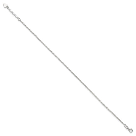 925 White Gold 2 mm Polished Chain Anklet, Solid