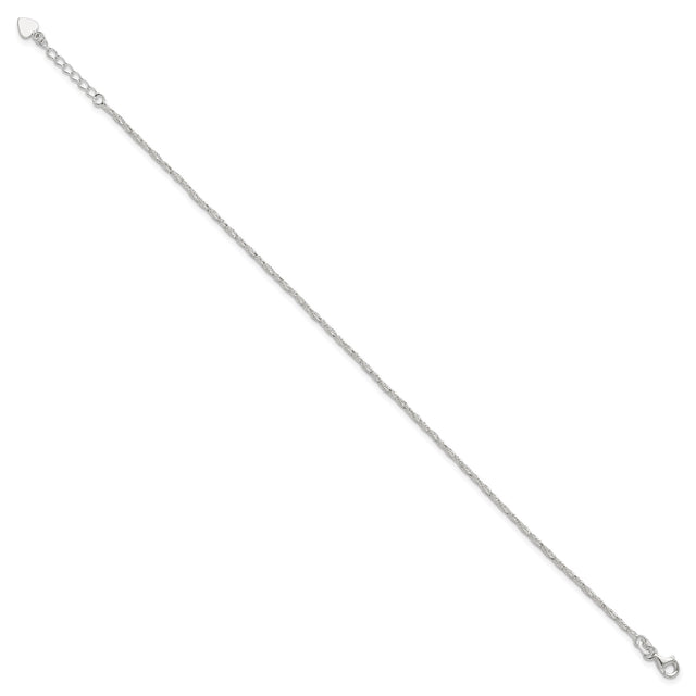 925 White Gold 2 mm Polished Chain Anklet, Solid